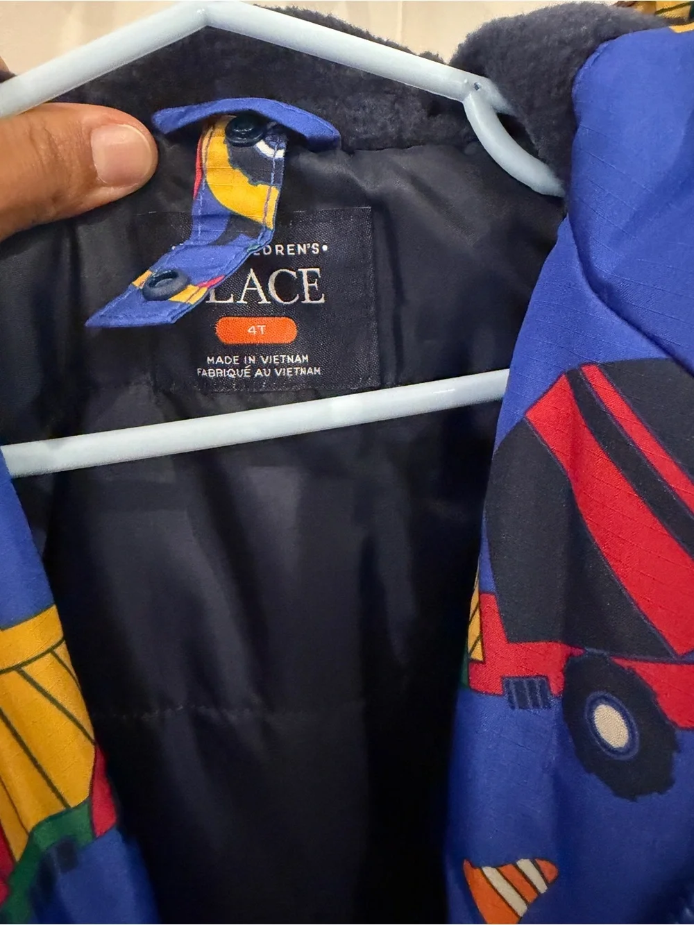 Children's Place Blue Construction Print Winter Jacket - plus removable fleece